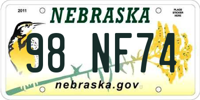 NE license plate 98NF74