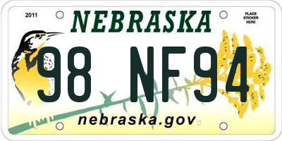 NE license plate 98NF94