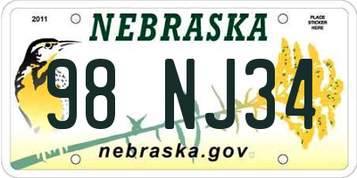NE license plate 98NJ34