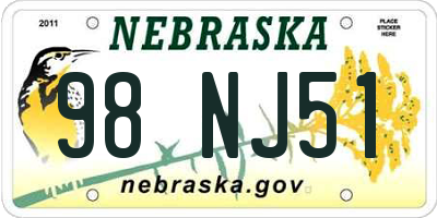 NE license plate 98NJ51