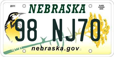 NE license plate 98NJ70
