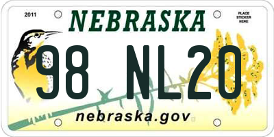 NE license plate 98NL20