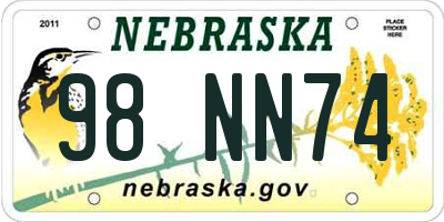 NE license plate 98NN74