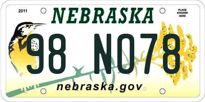 NE license plate 98NO78