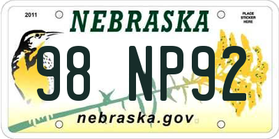 NE license plate 98NP92