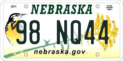 NE license plate 98NQ44