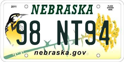 NE license plate 98NT94