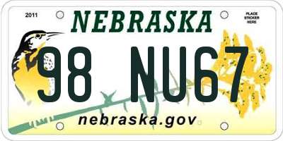 NE license plate 98NU67
