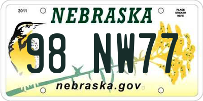 NE license plate 98NW77