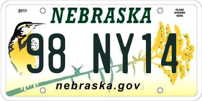 NE license plate 98NY14