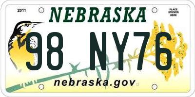 NE license plate 98NY76