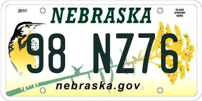 NE license plate 98NZ76