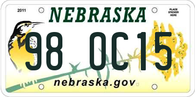 NE license plate 98OC15