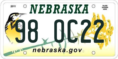 NE license plate 98OC22