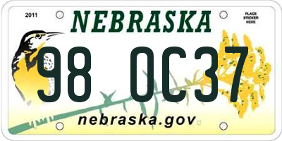 NE license plate 98OC37