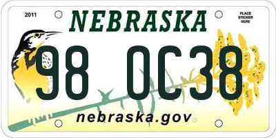 NE license plate 98OC38