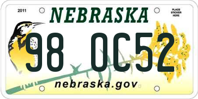NE license plate 98OC52