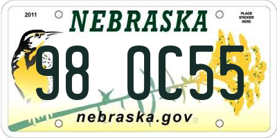 NE license plate 98OC55