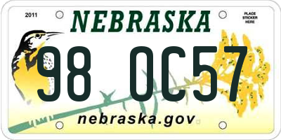 NE license plate 98OC57