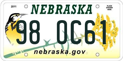 NE license plate 98OC61