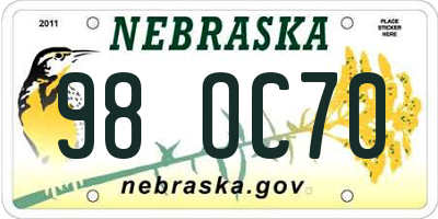 NE license plate 98OC70