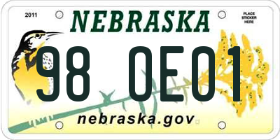 NE license plate 98OE01