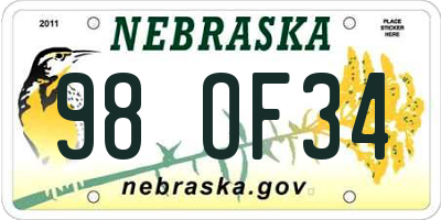 NE license plate 98OF34
