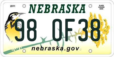 NE license plate 98OF38