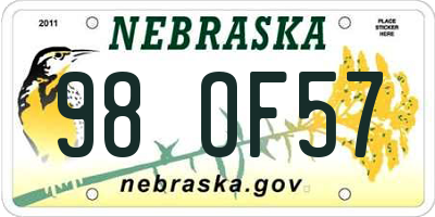 NE license plate 98OF57