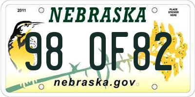 NE license plate 98OF82