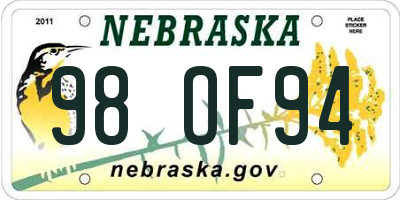 NE license plate 98OF94