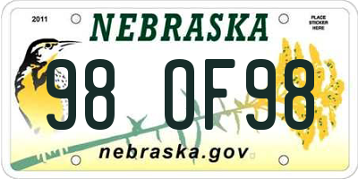 NE license plate 98OF98