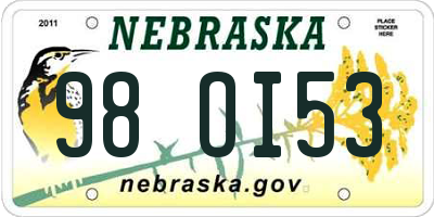NE license plate 98OI53