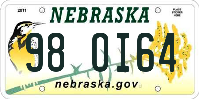 NE license plate 98OI64