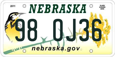 NE license plate 98OJ36