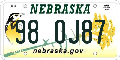 NE license plate 98OJ87