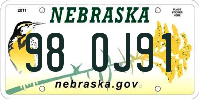 NE license plate 98OJ91