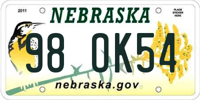 NE license plate 98OK54
