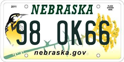 NE license plate 98OK66