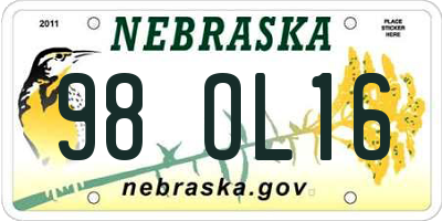 NE license plate 98OL16