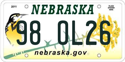 NE license plate 98OL26