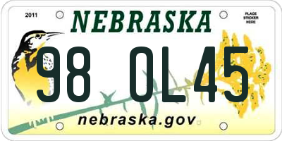 NE license plate 98OL45