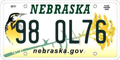 NE license plate 98OL76