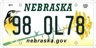 NE license plate 98OL78