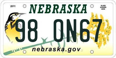 NE license plate 98ON67
