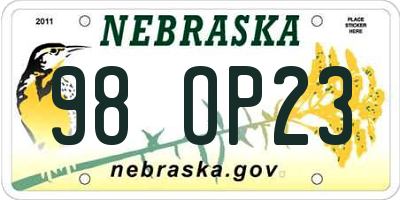 NE license plate 98OP23