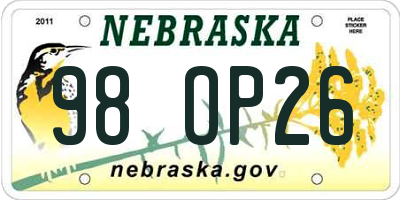 NE license plate 98OP26
