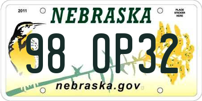 NE license plate 98OP32