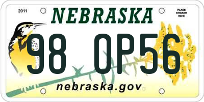 NE license plate 98OP56