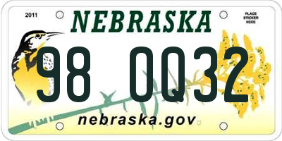 NE license plate 98OQ32